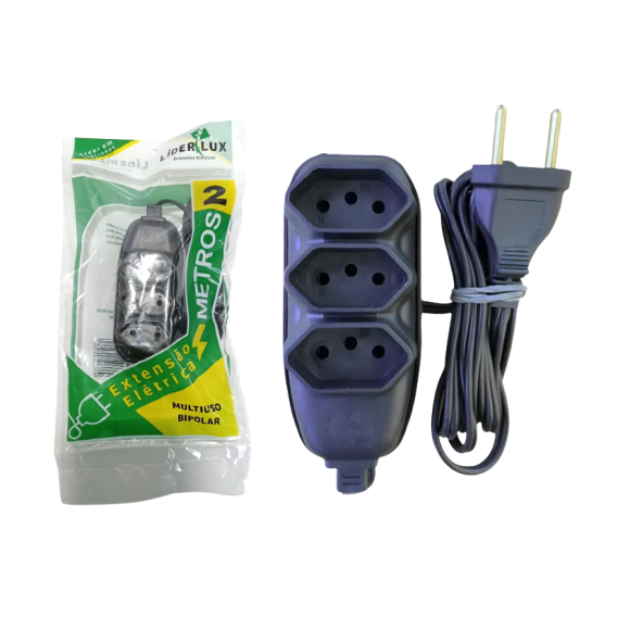EXTENSÃO ELETRICA BIPOLAR 2M C/3 TOMADAS - REF 500