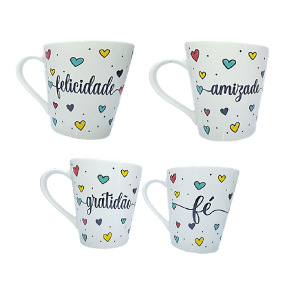 CANECA TULIPA 290ML - FAMILIA/FÉ/GRATIDÃO/PAZ/AMOR