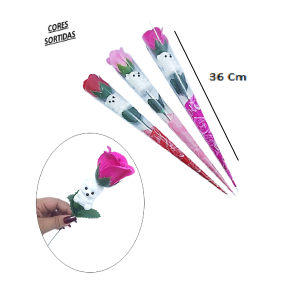 BOTÃO DE ROSA ARTIFICIAL C/URSO 36CM - 7099