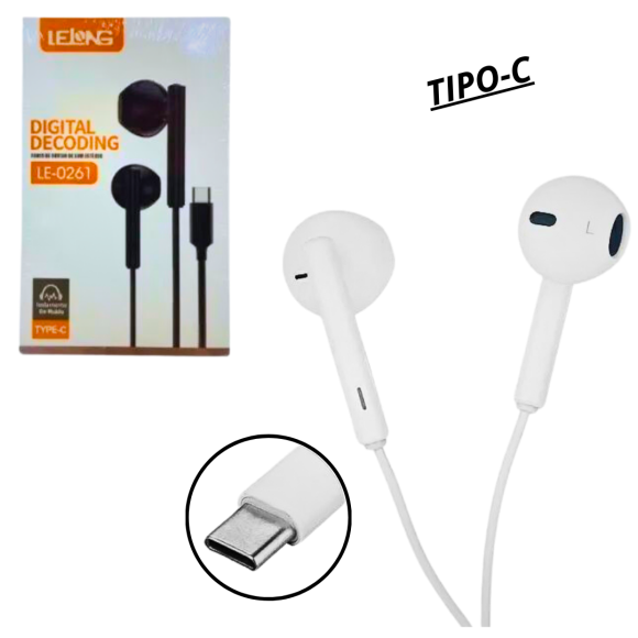 FONE DE OUVIDO REDONDO C/MICROFONE - TIPO C - LE-0261