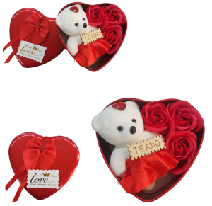 CORAÇÃO C/3 BOTÕES DE ROSAS E URSINHO - FL5020