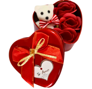 CORAÇÃO C/3 BOTÕES DE ROSAS E URSINHO 9CM - MG-9614